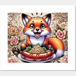 Cute Fox eating german food Posters and Art